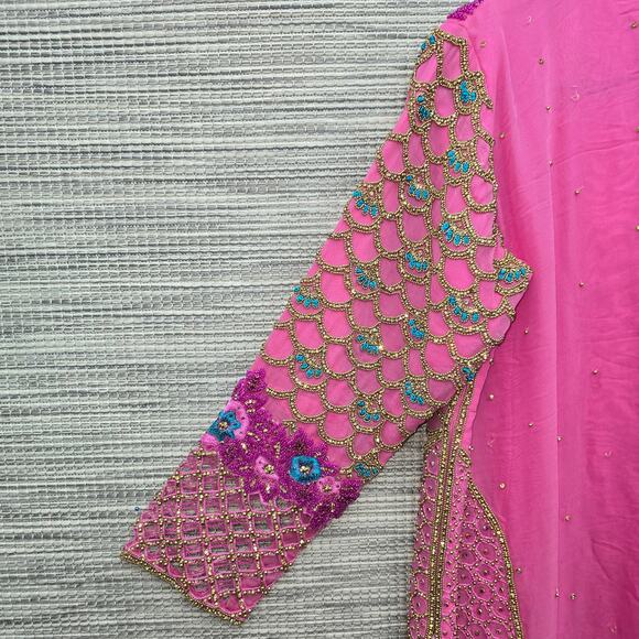 Indian Bridal Kaftan Pink Gold Beaded Rhinestone Mermaid Fairy Boho Maximalist - Picture 6 of 10